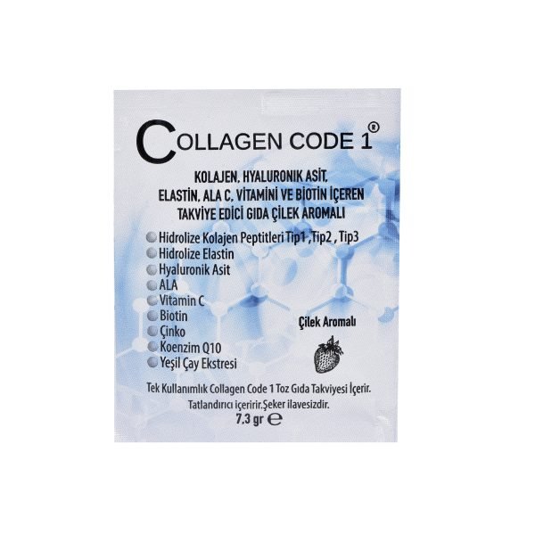 Collagen Code 1 – Cilt, Saç, Tırnak ve Eklem Sağlığı İçin Özel Kolajen Takviyesi-Çilek Aromalı 30 Saşe - Görsel 3